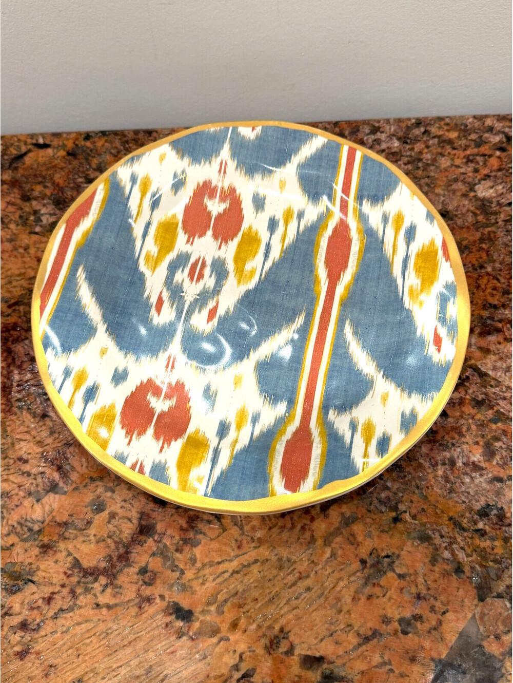 Pottery Barn Ikat Salad Plate Gold Rim